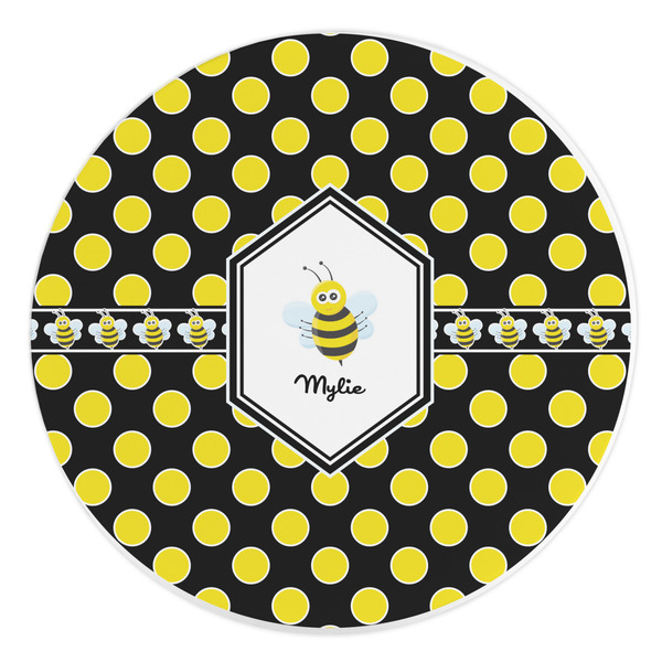 Custom Bee & Polka Dots Round Stone Trivet (Personalized)