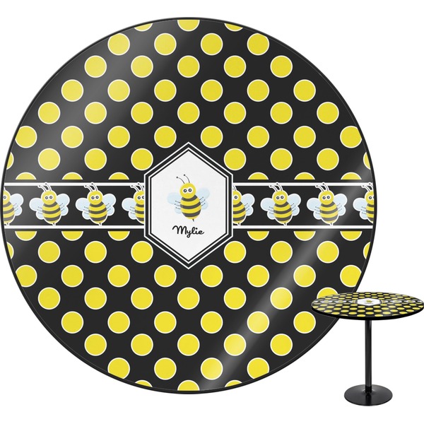Custom Bee & Polka Dots Round Table (Personalized)