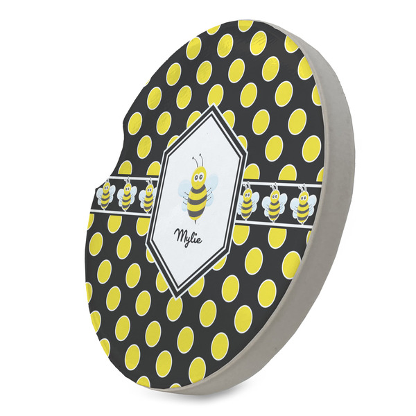 Bee & Polka Dots Sandstone Car Coaster - STANDING ANGLE