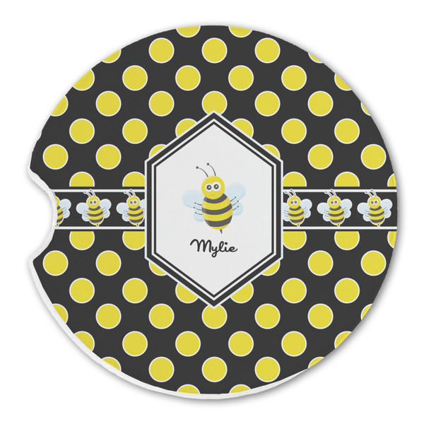 Bee & Polka Dots Sandstone Car Coaster - Single