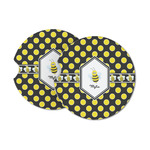 Bee & Polka Dots Sandstone Car Coasters (Personalized)