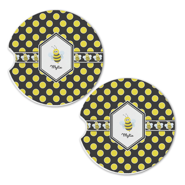 Bee & Polka Dots Sandstone Car Coasters - Set of 2