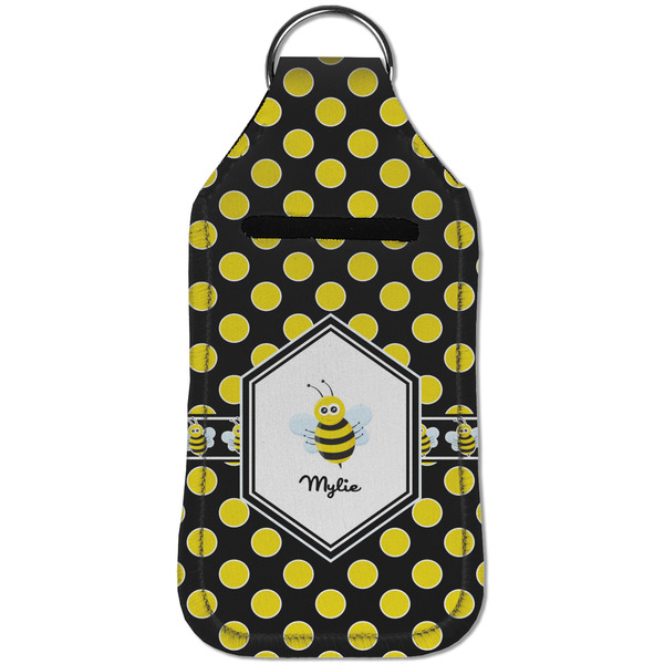 Bee & Polka Dots Sanitizer Holder Keychain - Large (Front)