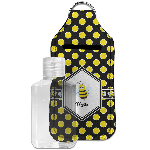 Custom Bee & Polka Dots Hand Sanitizer & Keychain Holder - Large (Personalized)