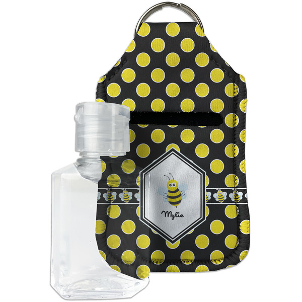 Custom Bee & Polka Dots Hand Sanitizer & Keychain Holder - Small (Personalized)