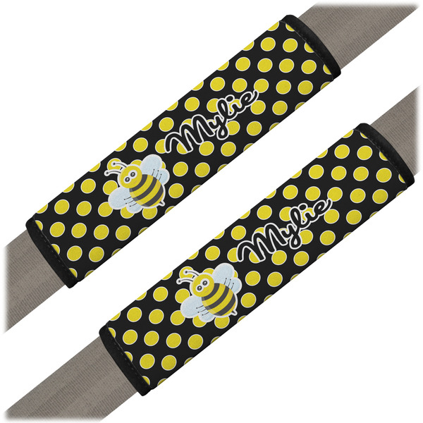 Custom Bee & Polka Dots Seat Belt Covers (Set of 2) (Personalized)