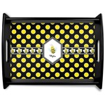 Bee & Polka Dots Black Wooden Tray - Large (Personalized)