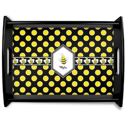 Bee & Polka Dots Black Wooden Tray - Large (Personalized)