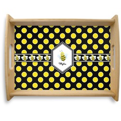 Bee & Polka Dots Natural Wooden Tray - Large (Personalized)