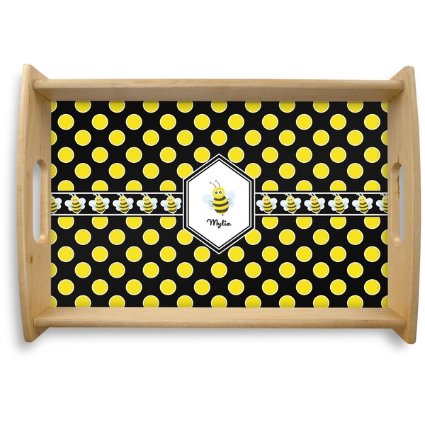 Custom Bee & Polka Dots Natural Wooden Tray - Small (Personalized)