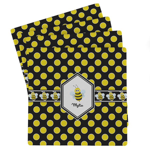 Custom Bee & Polka Dots Absorbent Stone Coasters - Set of 4 (Personalized)
