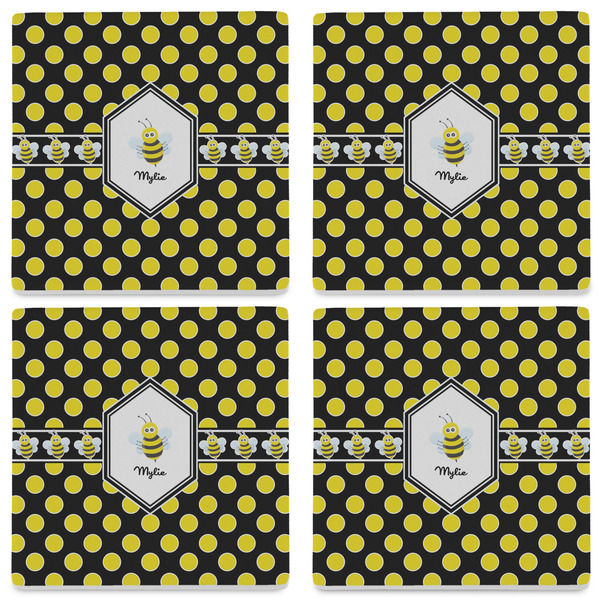 Bee & Polka Dots Set of 4 Sandstone Coasters - See All 4 View