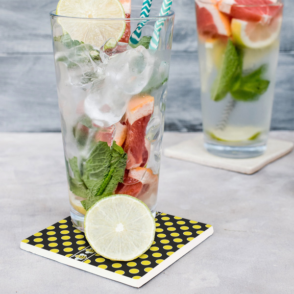 Bee & Polka Dots Set of 4 Stone Coasters - In Context View