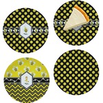 Bee & Polka Dots Set of 4 Glass Appetizer / Dessert Plate 8" (Personalized)