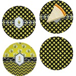 Bee & Polka Dots Set of 4 Glass Appetizer / Dessert Plate 8" (Personalized)
