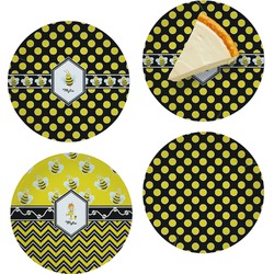 Bee & Polka Dots Set of 4 Glass Appetizer / Dessert Plate 8" (Personalized)