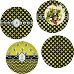 Bee & Polka Dots Set of 4 Glass Lunch / Dinner Plate 10" (Personalized)