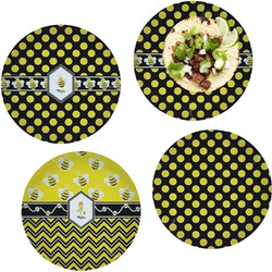 Bee & Polka Dots Set of 4 Glass Lunch / Dinner Plate 10" (Personalized)
