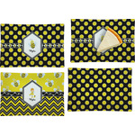 Bee & Polka Dots Set of 4 Glass Rectangular Appetizer / Dessert Plate (Personalized)