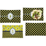 Bee & Polka Dots Set of 4 Glass Rectangular Lunch / Dinner Plate (Personalized)