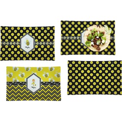 Bee & Polka Dots Set of 4 Glass Rectangular Lunch / Dinner Plate (Personalized)