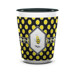 Bee & Polka Dots Ceramic Shot Glass - 1.5 oz - Two Tone - Set of 4 (Personalized)