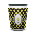 Bee & Polka Dots Ceramic Shot Glass - 1.5 oz - Two Tone - Single (Personalized)