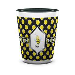 Bee & Polka Dots Ceramic Shot Glass - 1.5 oz - Two Tone - Set of 4 (Personalized)