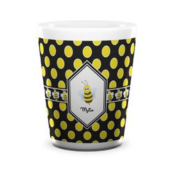 Bee & Polka Dots Ceramic Shot Glass - 1.5 oz - White - Single (Personalized)