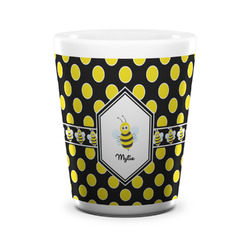 Bee & Polka Dots Ceramic Shot Glass - 1.5 oz - White - Set of 4 (Personalized)