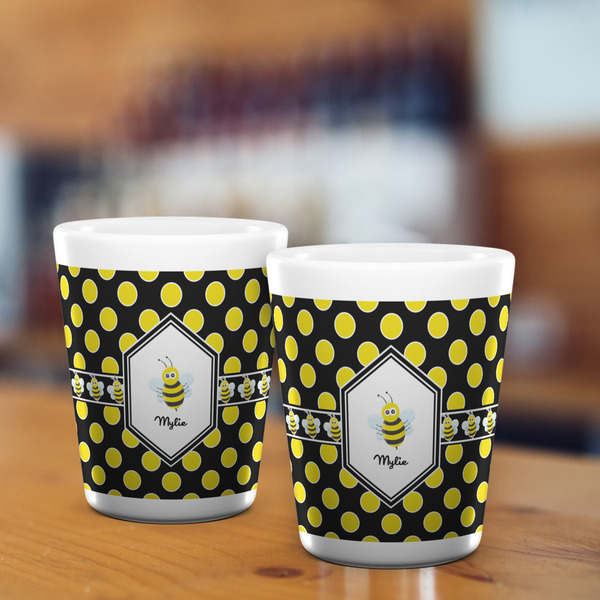 Bee & Polka Dots Shot Glass - White - LIFESTYLE