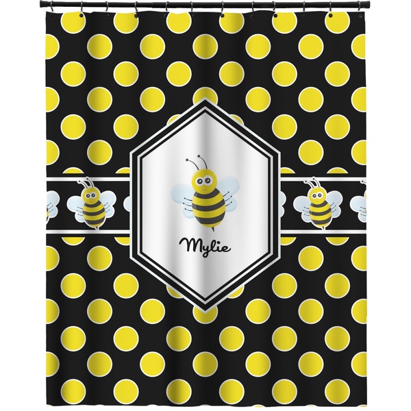 Custom Bee & Polka Dots Extra Long Shower Curtain - 70"x84" (Personalized)