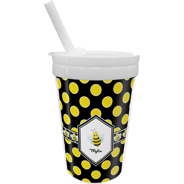 Custom Bee & Polka Dots Sippy Cup with Straw (Personalized)