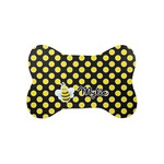 Bee & Polka Dots Bone Shaped Dog Food Mat (Small) (Personalized)