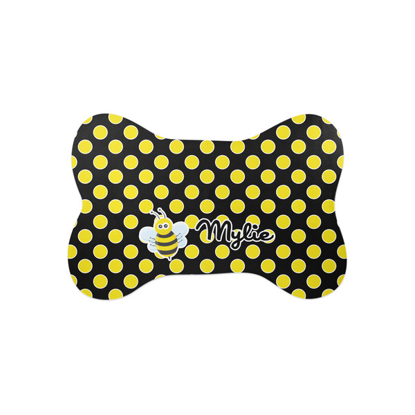 Custom Bee & Polka Dots Bone Shaped Dog Food Mat (Small) (Personalized)