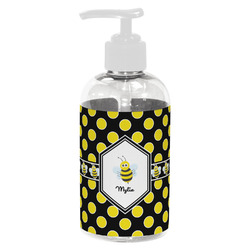 Bee & Polka Dots Plastic Soap / Lotion Dispenser (8 oz - Small - White) (Personalized)