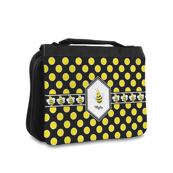Custom Bee & Polka Dots Toiletry Bag - Small (Personalized)