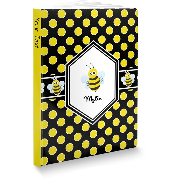 Custom Bee & Polka Dots Softbound Notebook - 7.25" x 10" (Personalized)