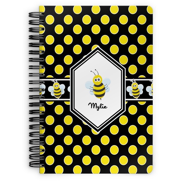 Custom Bee & Polka Dots Spiral Notebook - 7x10 w/ Name or Text