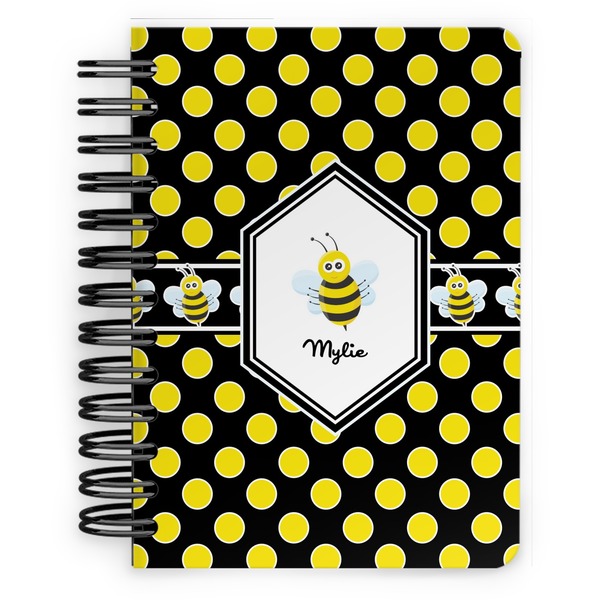Custom Bee & Polka Dots Spiral Notebook - 5x7 w/ Name or Text