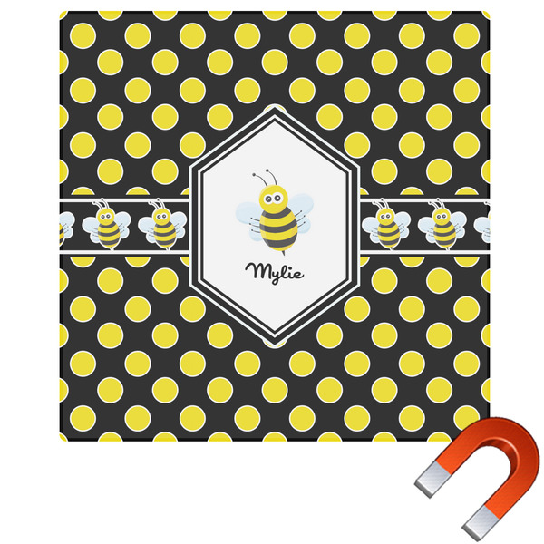 Custom Bee & Polka Dots Square Car Magnet - 6" (Personalized)