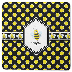 Bee & Polka Dots Square Rubber Backed Coaster (Personalized)