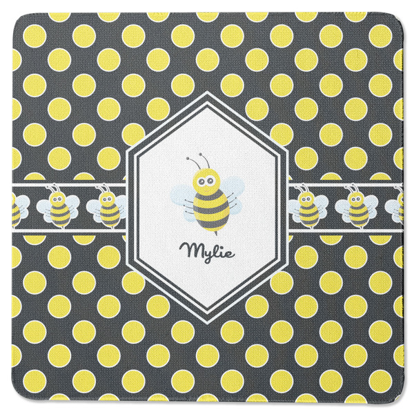 Custom Bee & Polka Dots Square Rubber Backed Coaster (Personalized)