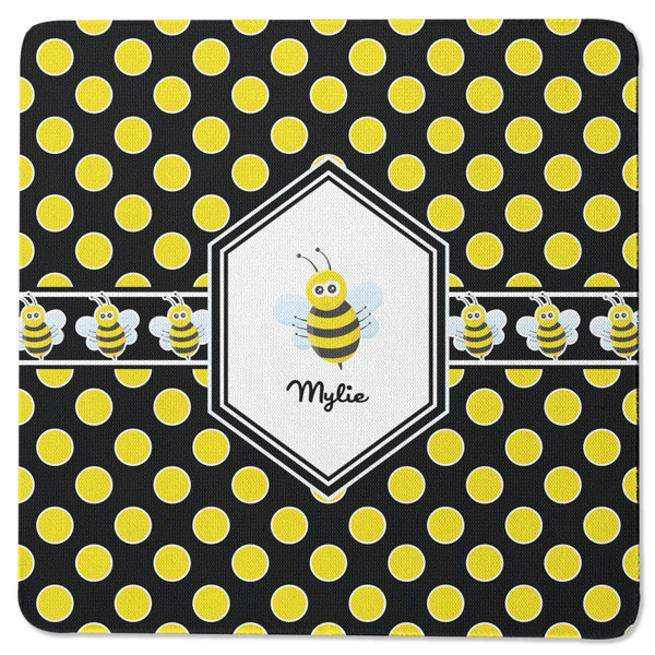Bee & Polka Dots Square Coaster Rubber Back - Single