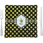 Bee & Polka Dots 9.5" Glass Square Lunch / Dinner Plate- Single or Set of 4 (Personalized)