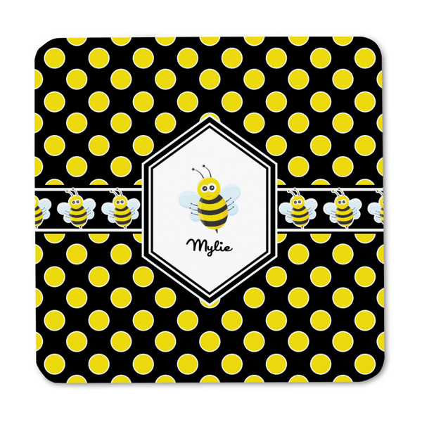 Bee & Polka Dots Square Fridge Magnet - FRONT