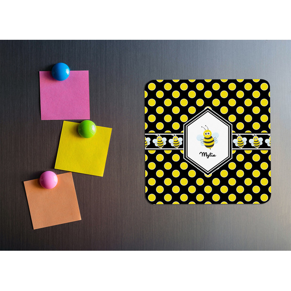 Bee & Polka Dots Square Fridge Magnet - LIFESTYLE
