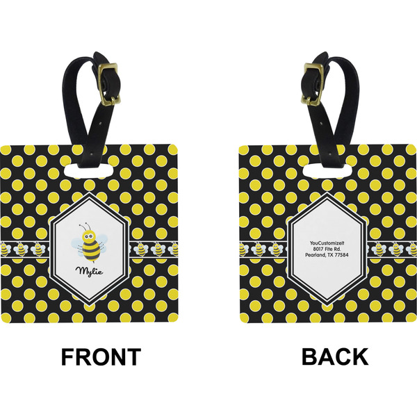 Bee & Polka Dots Square Luggage Tag (Front + Back)