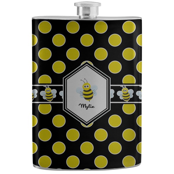 Custom Bee & Polka Dots Stainless Steel Flask (Personalized)
