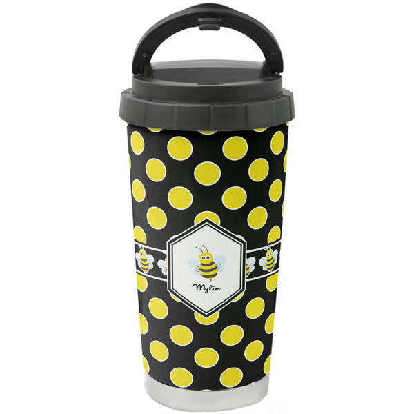 Custom Bee & Polka Dots Stainless Steel Coffee Tumbler (Personalized)